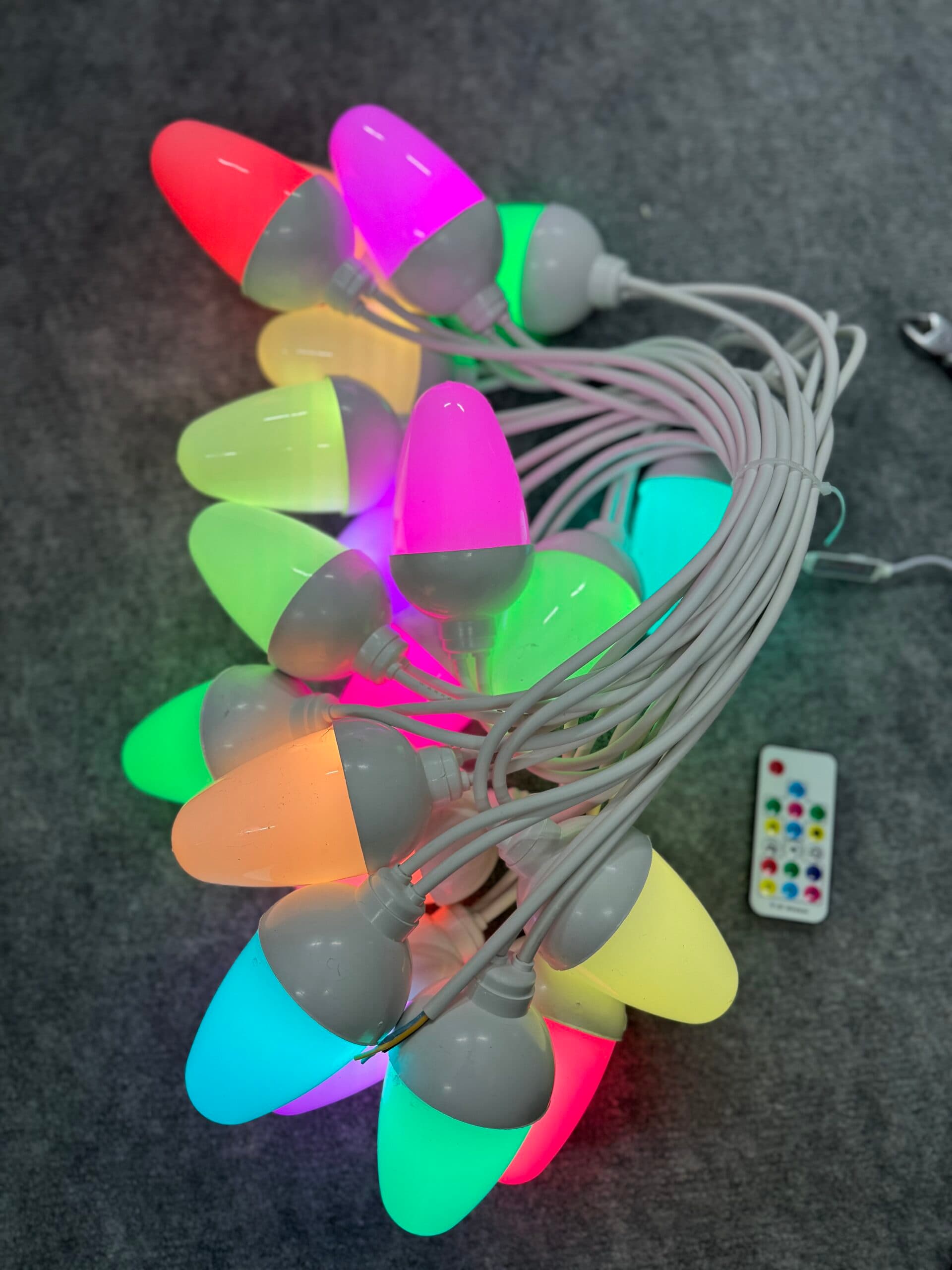  ریسه بلوطی 7 رنگ rgb رقصنور دار 10 متری 15 لامپ led سه وات ضد آب